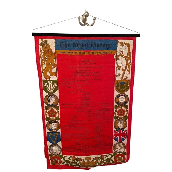 Vintage Ulster Irish Linen Tea Towel The Royal Lineage English Royal Family MINT - Picture 1 of 12